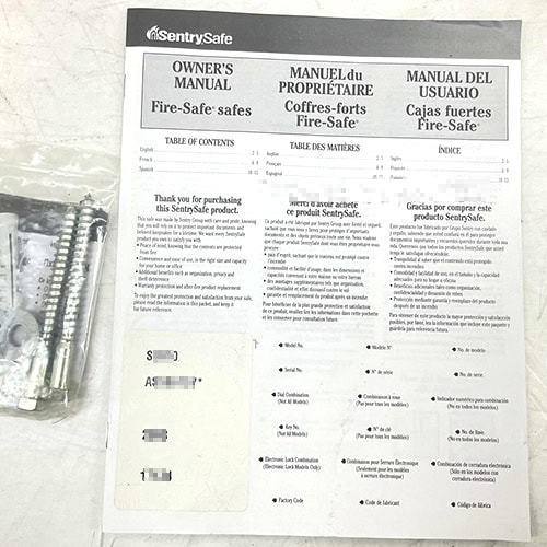 Example #2 of real world hardcopy Sentry Safe manual