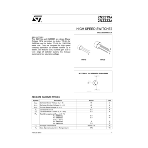 2N2219A ST Silicon Planar Epitaxial NPN Transistor Data Sheet