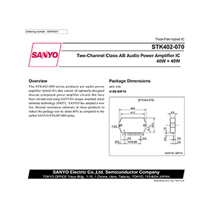 STK402-070 Sanyo Two-Channel Class AB Audio Power Amplifier IC 40W+40W Data Sheet