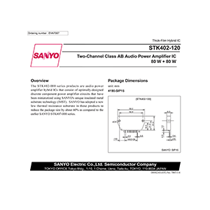 STK402-120 Sanyo Two-Channel Class AB Audio Power Amplifier IC 80W+80W Data Sheet
