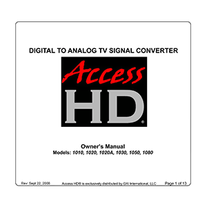 Access HD DTA1020 ATSC Digital Converter Box Owner's Manual