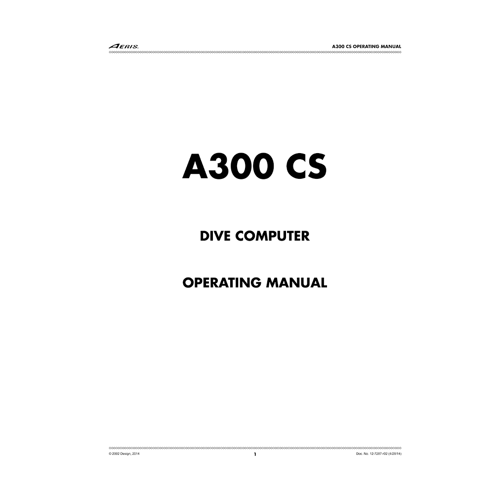 Aeris A300 CS Dive Computer Operating Manual
