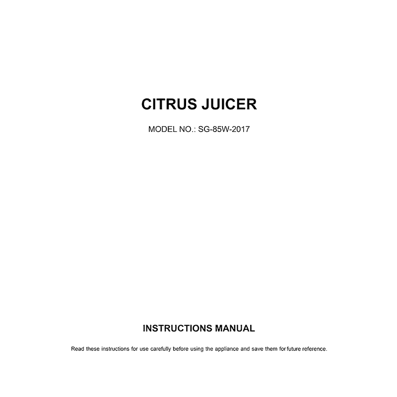 Aicok Citrus Juicer SG-85W-2017 Instructions Manual