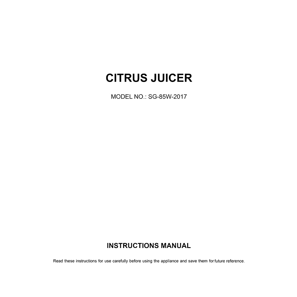 Aicok Citrus Juicer SG-85W-2017 Instructions Manual