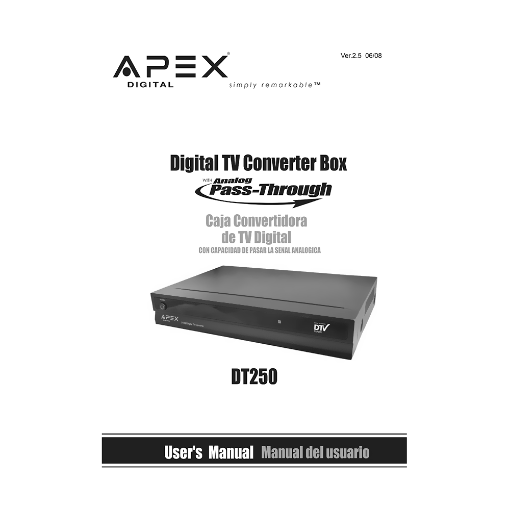 Apex DT250 ATSC Digital Converter Box User's Manual
