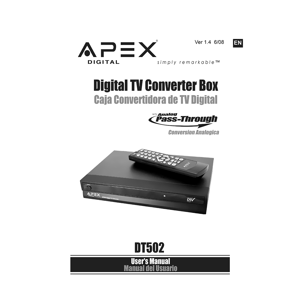 Apex DT502 ATSC Digital Converter Box User's Manual