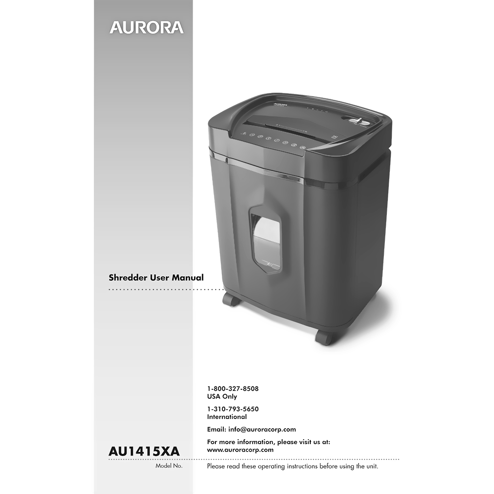 AU1415XA Aurora 14-sheet Cross-Cut Paper Shredder User Manual