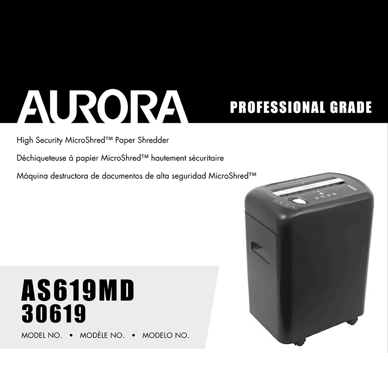 AS619MD (30619) Aurora 6-sheet MicroShred shredder Operating Instructions