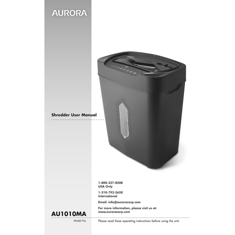 AU1010MA Aurora 10-sheet Micro-Cut Shredder User Manual