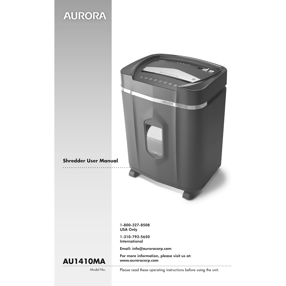 AU1410MA Aurora 14-sheet Micro-Cut Paper Shredder User Manual