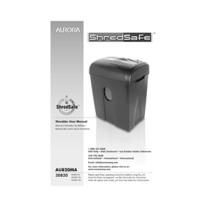 AU820MA Aurora 8-sheet  Micro-cut Paper/CD/Credit Card Shredder User Manual