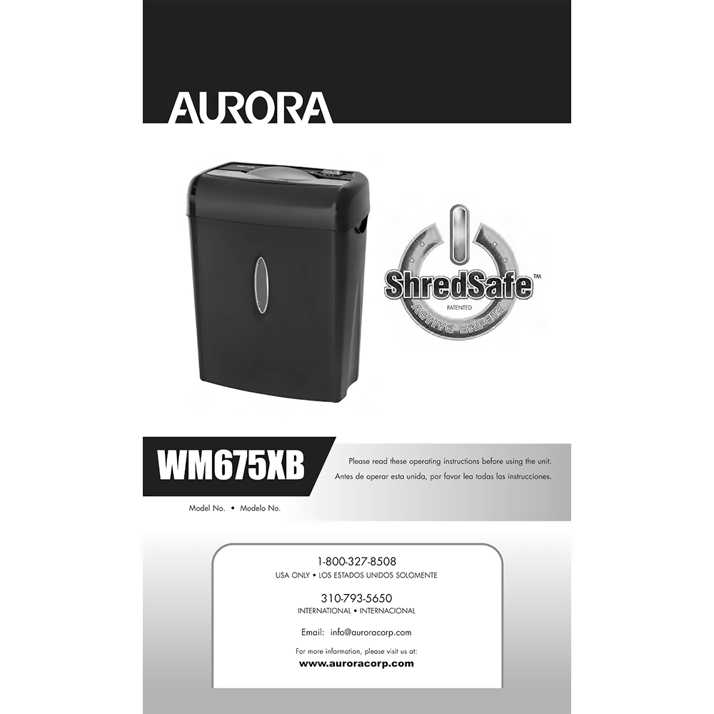 WM675XB Aurora 6-sheet CrossCut Shredder Operating Instructions