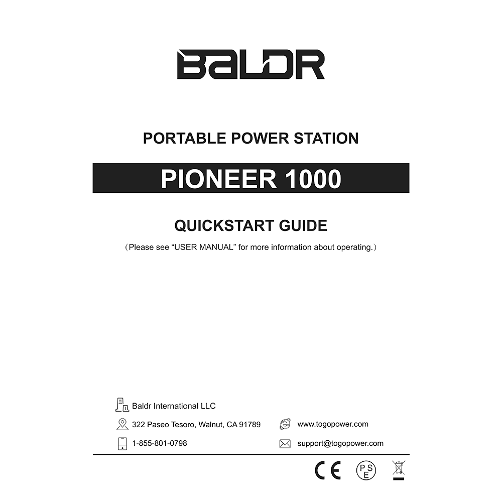 Baldr Pioneer 1000 Portable Power Station Quick Start Guide