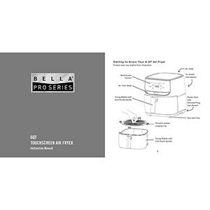 Bella Pro 6QT Touchscreen Air Fryer Instruction Manual