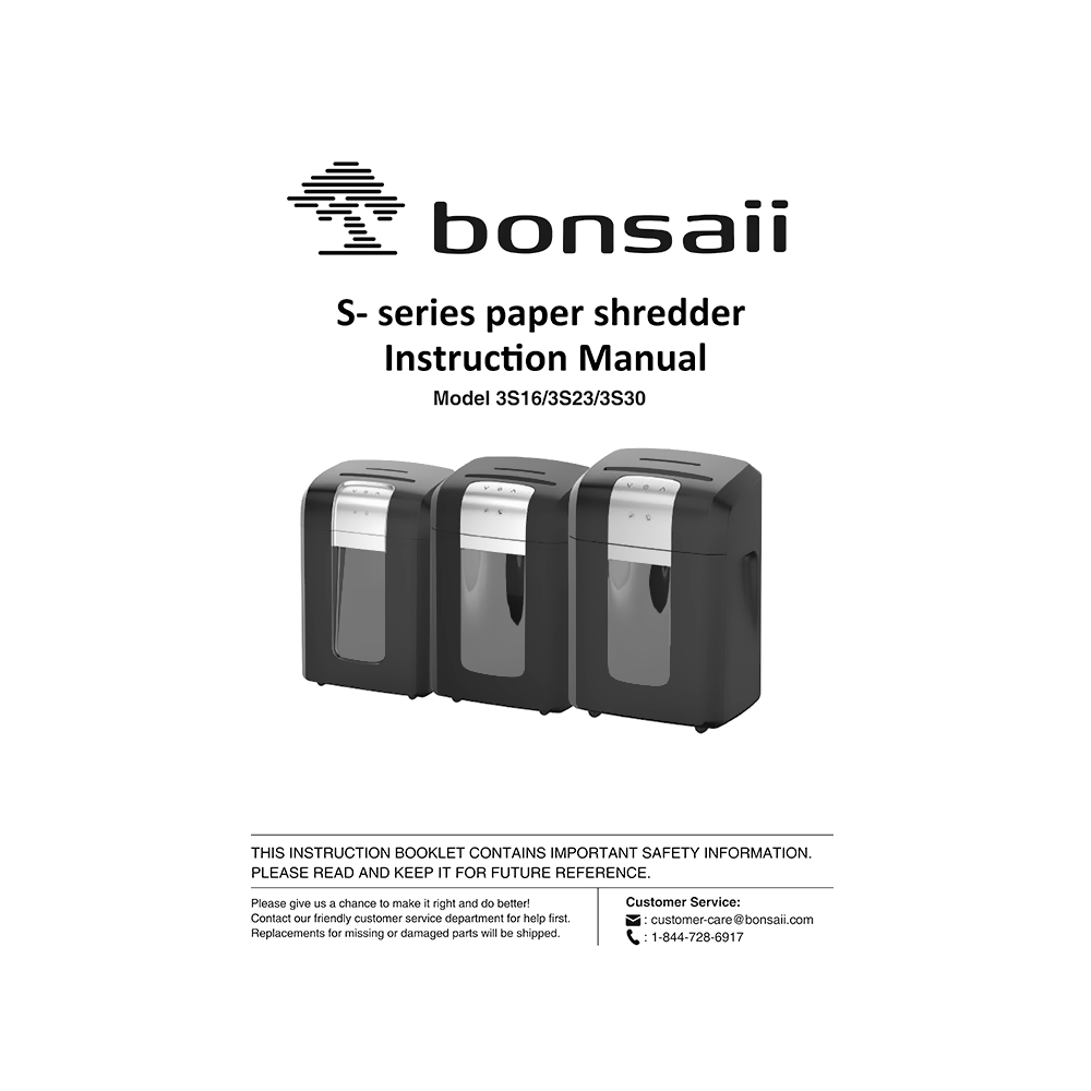 Bonsaii 3S16 12-sheet Cross-Cut Paper Shredder Instruction Manual