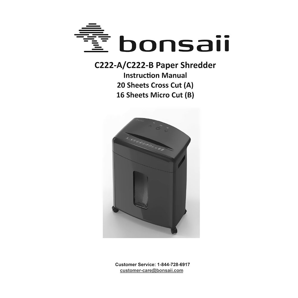 Bonsaii C222-A 20-sheet Cross-Cut Paper Shredder Instruction Manual