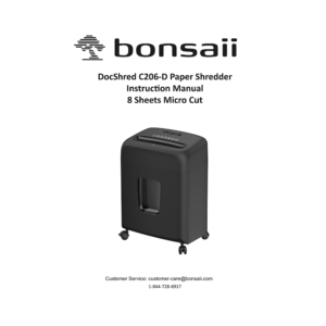 Bonsaii DocShred C206-D 8-sheet Micro-Cut Paper Shredder Instruction Manual