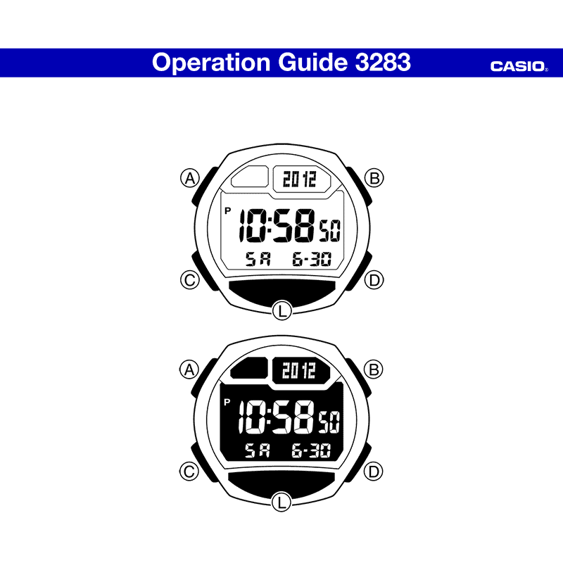 Casio W734 Digital Watch (Module 3283) Operation Guide