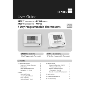 Center CB RF wireless 7 Day Programmable Thermostat 340017 User Guide