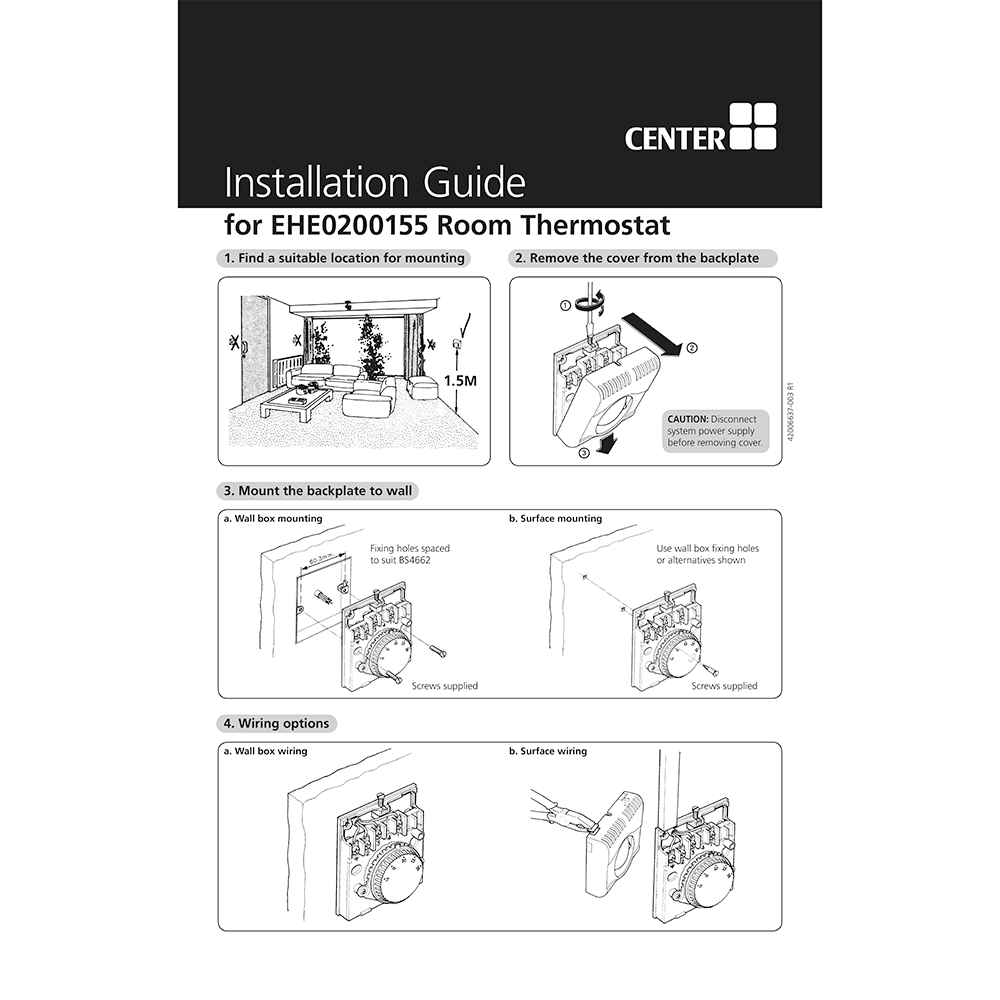 Center CB Analogue Room Thermostat 340020 Installation Guide