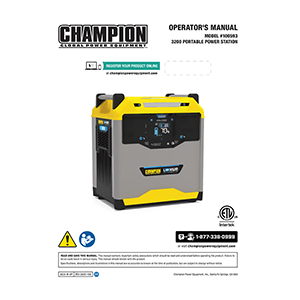 Champion 100593 Solar Generator Power Station 1600W/3276Wh Operator's Manual