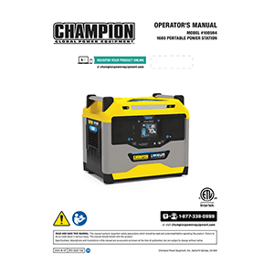 Champion 100594 Solar Generator Power Station 1600W/1638Wh Operator's Manual