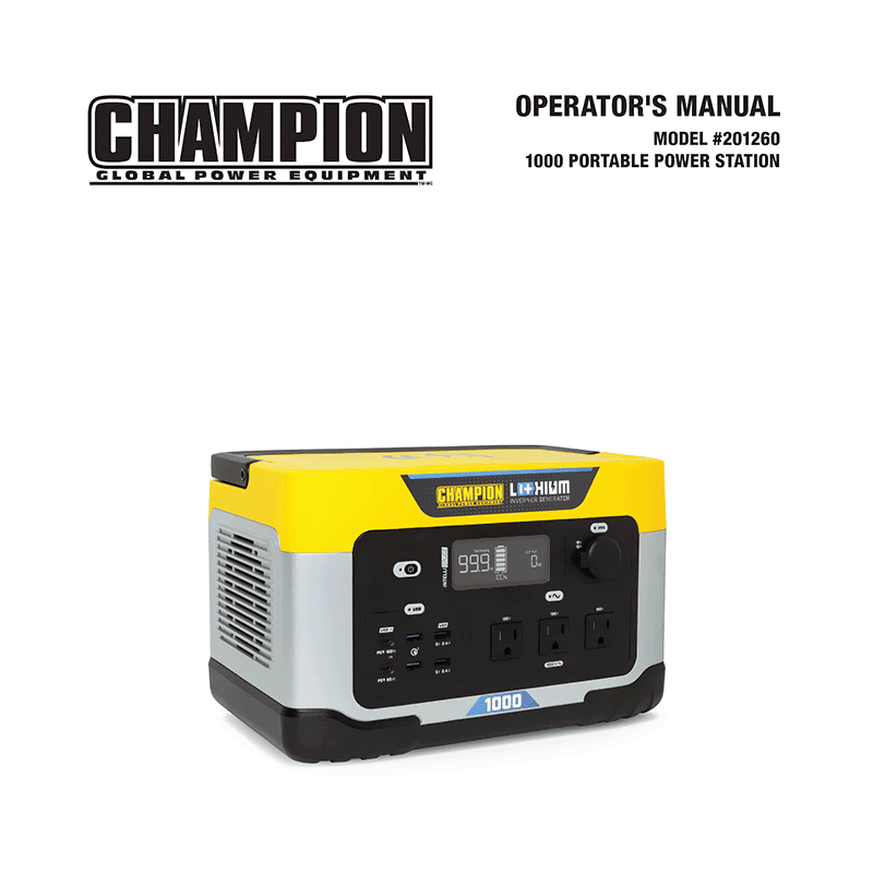 Champion 201260 Power Station 1000W / 998Wh Operator's Manual
