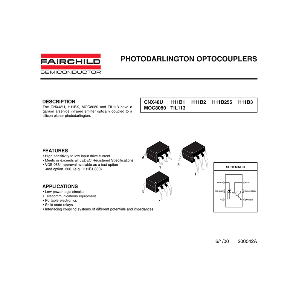 CNX48U Fairchild Photodarlington Optocoupler Data Sheet