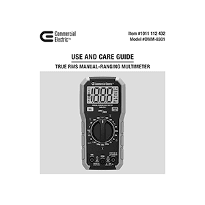 Commercial Electric # DMM-8301 Multimeter # 1011112432 Use and Care Guide