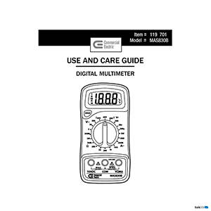 Commercial Electric # MAS830B Digital Multimeter # 119701 Use and Care Guide