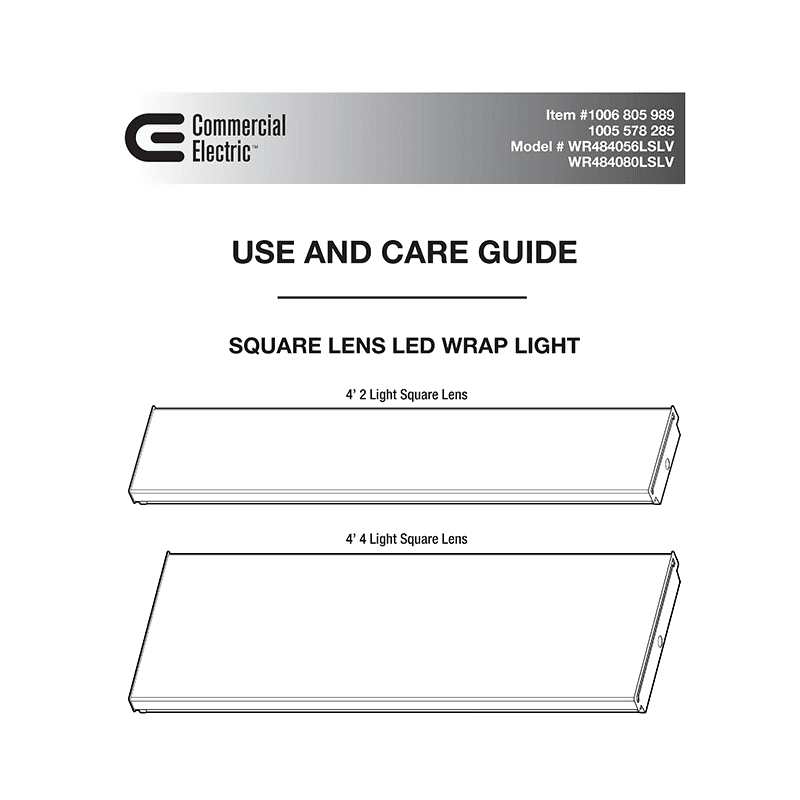 Commercial Electric # WR484056LSL LED Wrap Light # 1006805989 Use and Care Guide