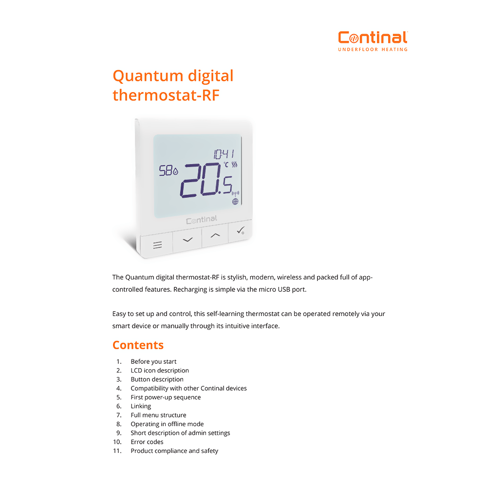 Continal Quantum 39003-TSRF Digital Thermostat Quick Start Guide