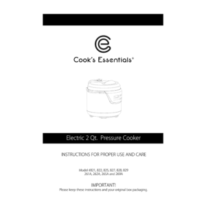 Cook's Essentials 2-quart Pressure Cooker 262A Instruction Manual