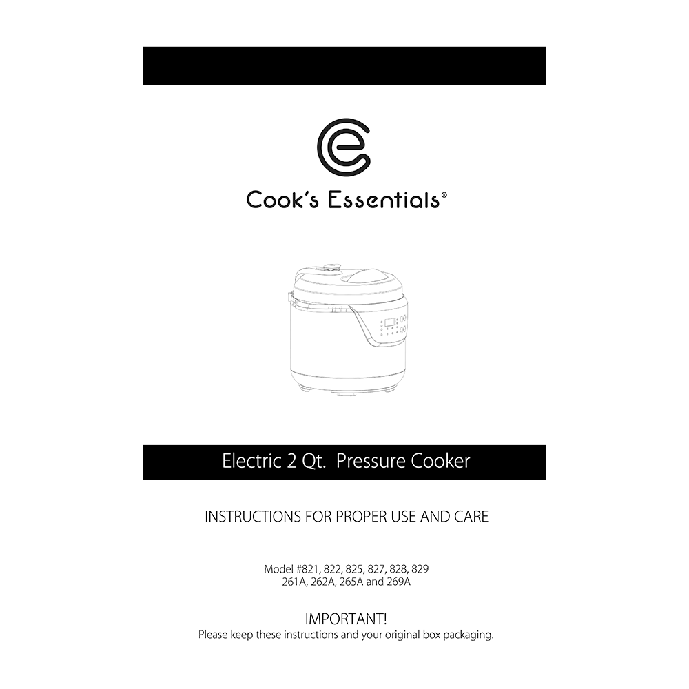 Cook's Essentials 2-quart Pressure Cooker 269A Instruction Manual