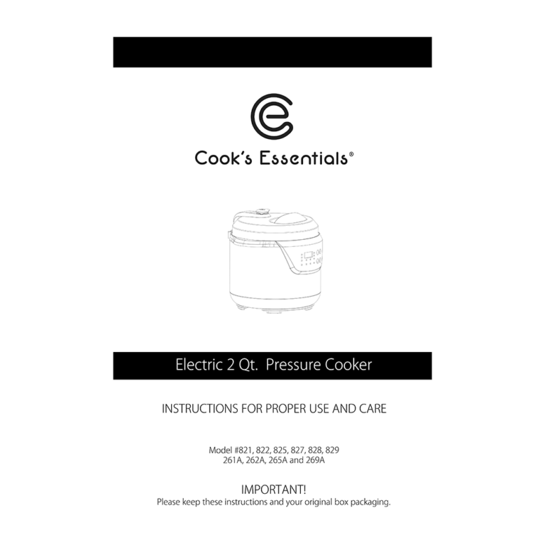 Cook's Essentials 2quart Pressure Cooker 829 User Manual