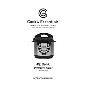 Cook's Essentials 4QT Pressure Cooker K44020 Instruction Manual