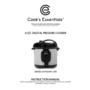 Cook's Essentials 6-quart Pressure Cooker K41143 / EPC-678 Instruction Manual