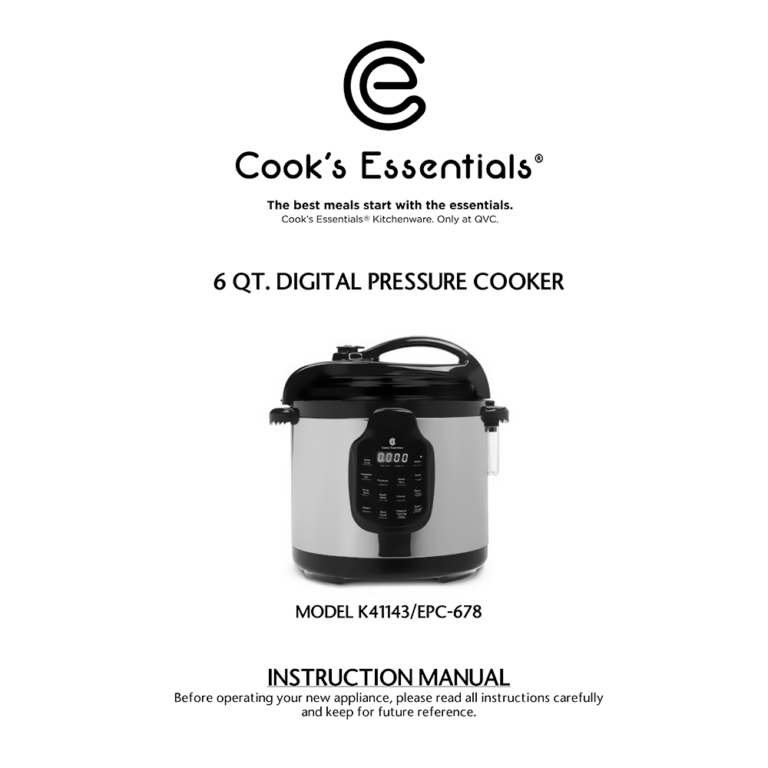 Cook's Essentials 6qt Pressure Cooker K41143/EPC678 Manual