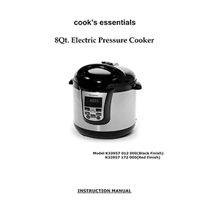 Cook's Essentials 8QT Pressure Cooker K33957 Instruction Manual