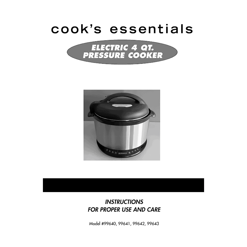 Cook's Essentials 4QT Pressure Cooker 99643 Instruction Manual