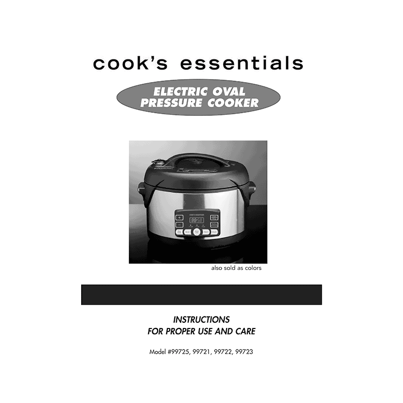Cook's Essentials 5.2QT Electric Oval Pressure Cooker K29862 / 99725 Instruction Manual