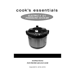 Cook's Essentials 4QT Pressure Cooker 99732 Instruction Manual