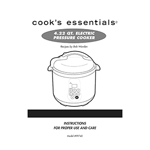 Cook's Essentials 4.2QT Electric Pressure Cooker K22739 / 99740 Instruction Manual