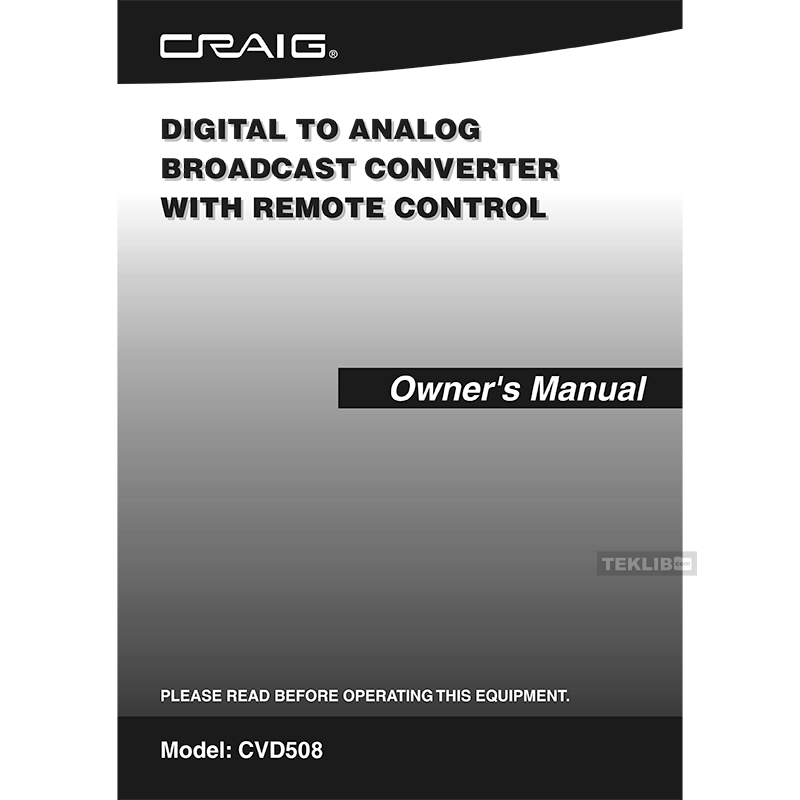Craig CVD508 ATSC Digital Converter Box (B0CV) Owner's Manual
