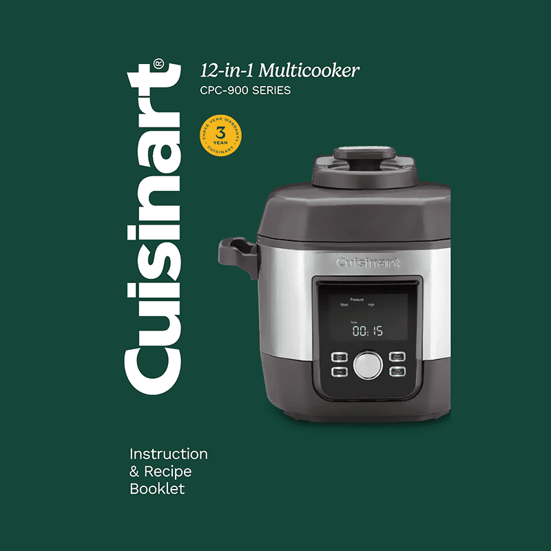 Cuisinart CPC-900 6QT 12-in-1 Multicooker Instruction Manual (with Recipes)