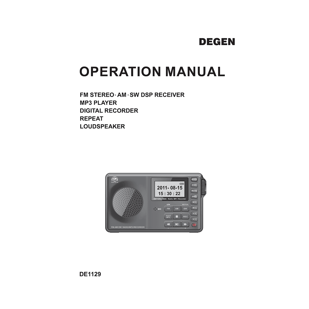Degen DE1129A FM/AM/SW DSP Receiver Operation Manual