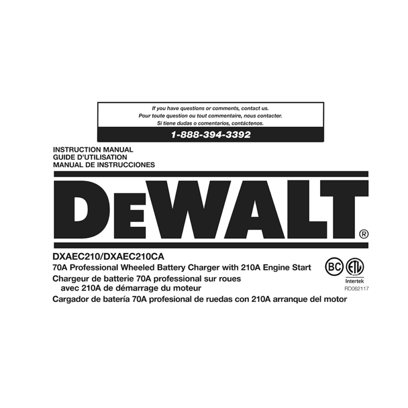 DeWALT DXAEC210 Battery Charger / Jump Starter Instruction Manual