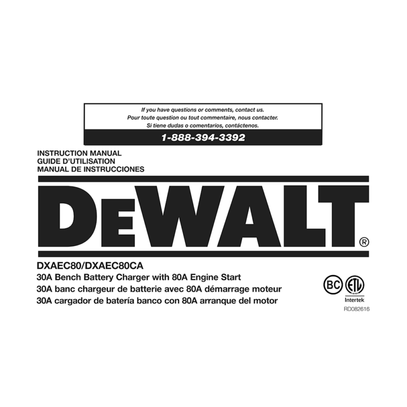 DeWALT DXAEC80 Battery Charger / Jump Starter Instruction Manual