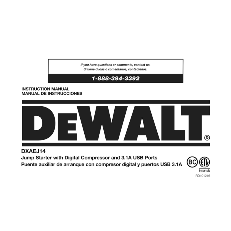 DeWALT DXAEJ14 Jump Starter / Compressor Instruction Manual