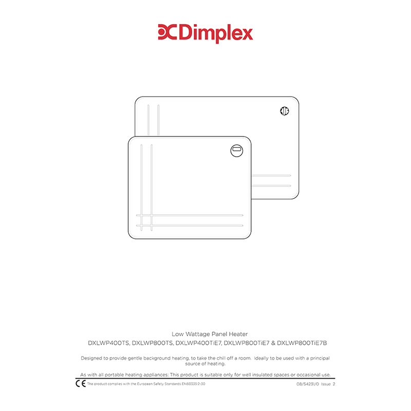 Dimplex 800W Slimline Panel Heater with Timer DXLWP800Tie7B Black Installation and Operating Manual